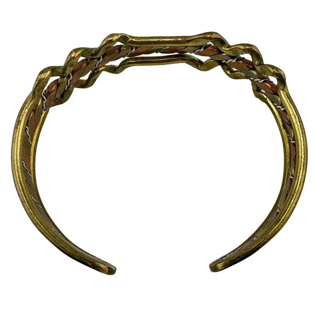 Vintage Boho 1970s Mixed Metal Copper Brass Wave Handmade 7
